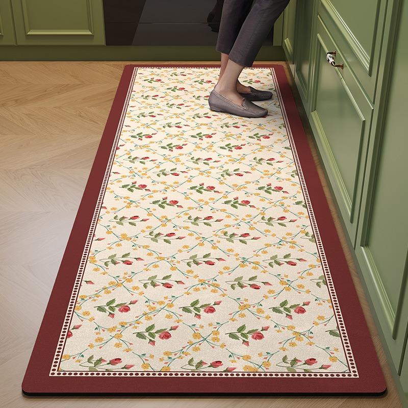 Kitchen Carpet Absorbent Floor Mat Pvc Diatom Mud Mats Home Decoration American Retro Flowers Rug Bathroom Non-slip Area Rugs