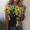 Funny Flower Cat Pattern T-Shirt For Women 3D Printed T Shirts Summer Fashion Street Tees Short Sleeves O-Neck Tops