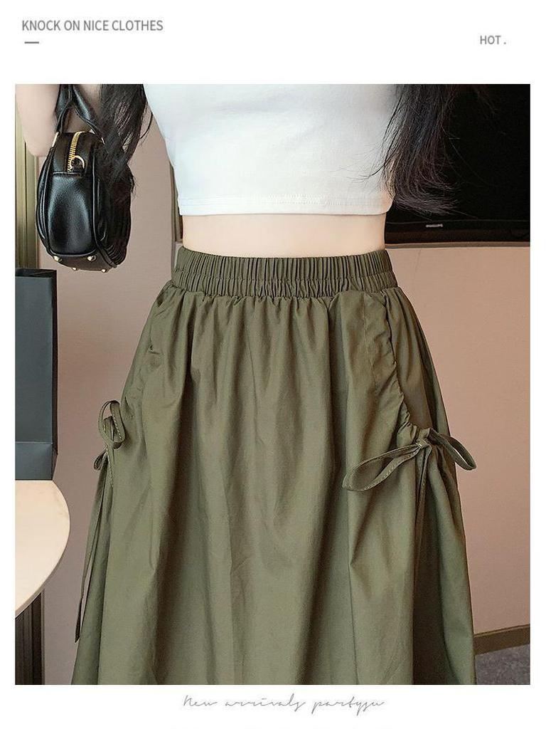 Summer 2025 Women's Drawstring High-Waist A-Line Workwear Skirt