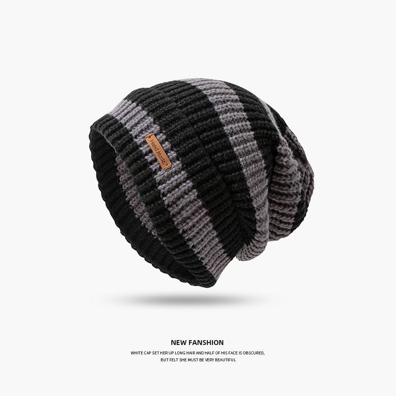 Winter Thick Thread Needle Striped Knitted Hat Head Girdle Face Small Casual Day System All Match Woolen Pile Cap