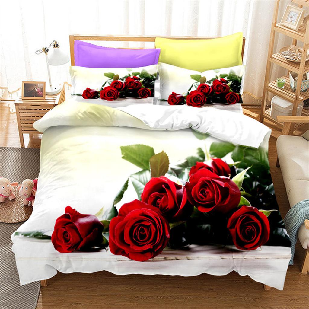 Red Rose Romantic Valentine's Day Floral Duvet Cover for Women Girls Valentine's Day Gift Flowers Print Quilt Cover Room Decor
