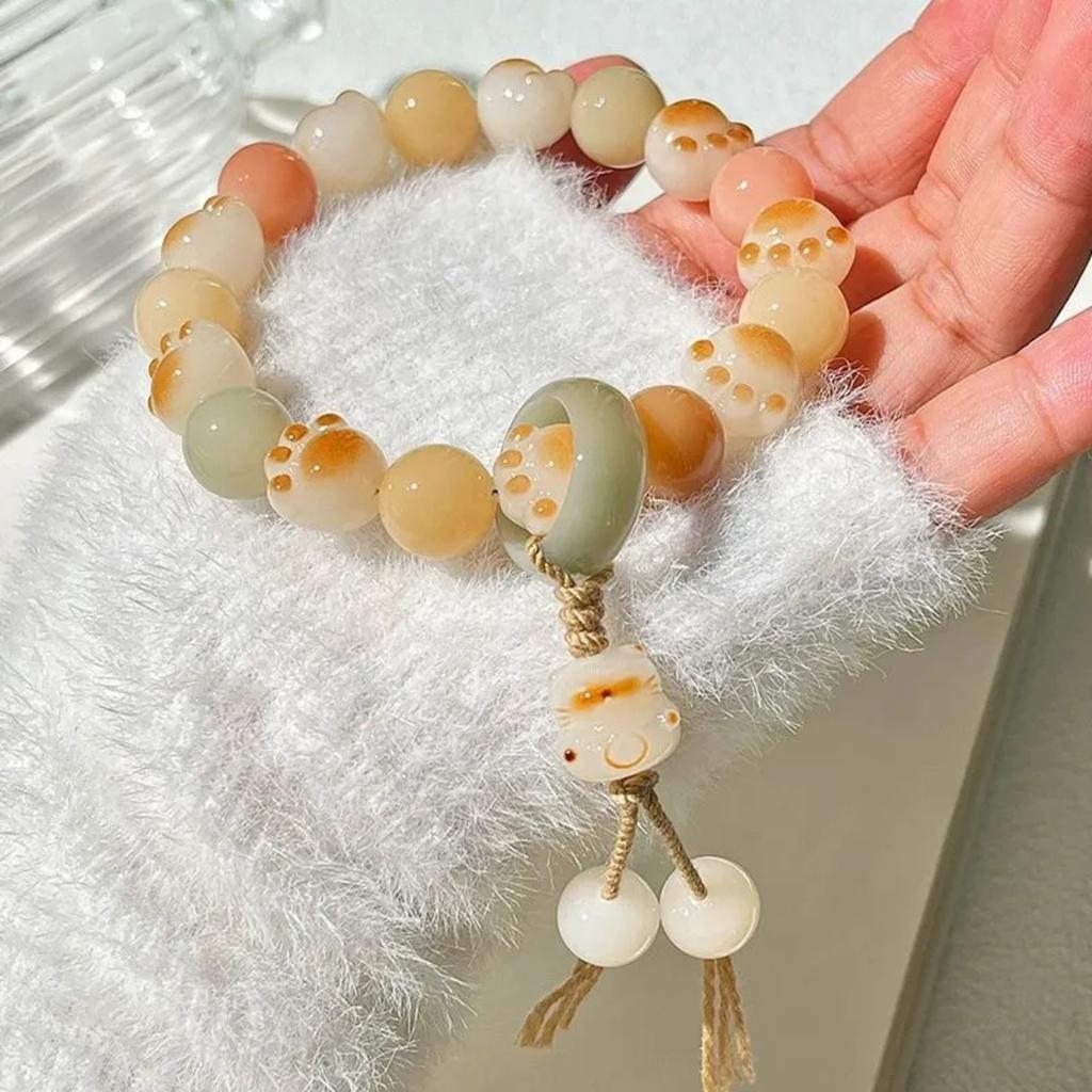 Cute Cat Bracelet Women Men Natural Stone Hand Chain Fashion Rope