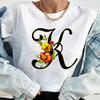 Custom Name Letter Combination Tops Fashion Women T-Shirt Rose Flower Heart Letter Font A B C D Short Sleeve Tees Black T-Shirt