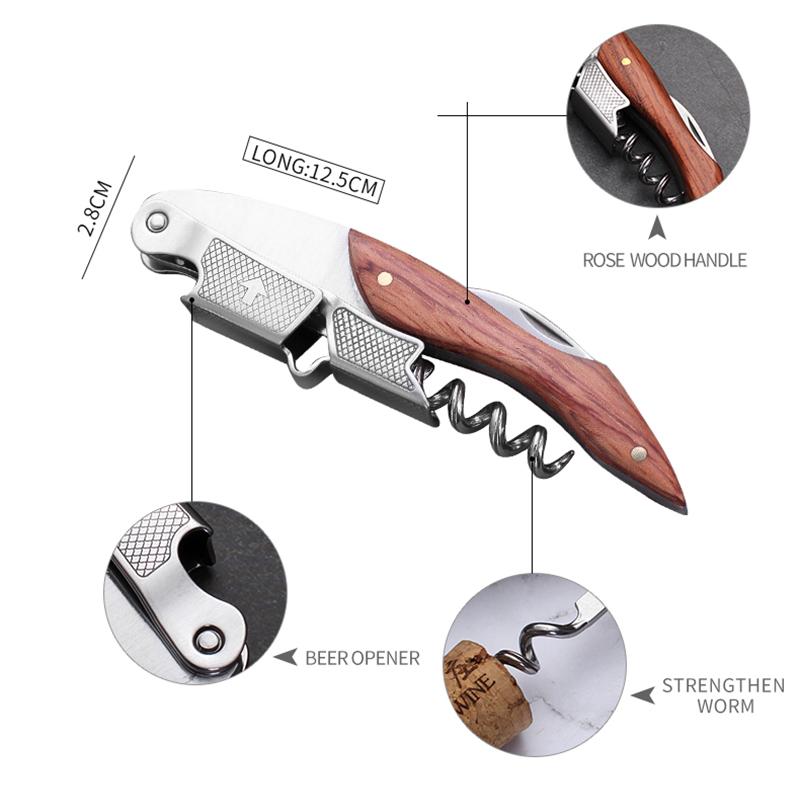 Professional Wine Opener Wood Handle Stainless Steel Wine Corkscrew Easy Multifunction Portable Beer Bottle Opener Kitchen Tools