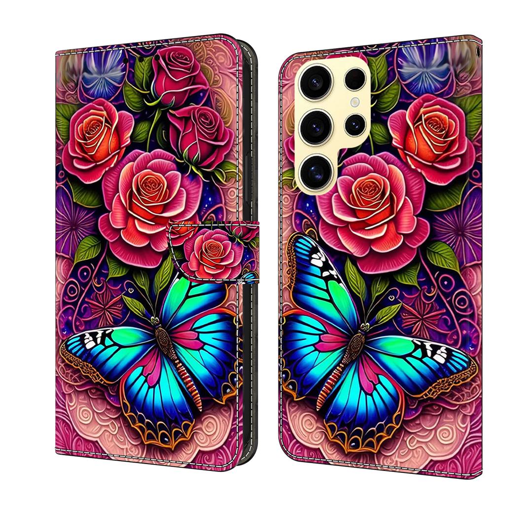 Rainbow Butterfly and Flower Pattern PU Leather Book Case for iPhone Samsung Huawei Honor Google Redmi Xiaomi LG Motorola Sony Nokia Oneplus Oppo