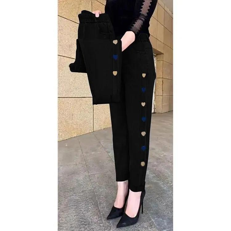 Embroidery Jeans Women's  Elastic High Waist Jeans Fashion Women Pocket Mom Jeans Skinny Stretch Pants Women