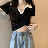 2025 Summer Women's Korean Polo Collar V-Neck Short-Sleeve T-Shirt