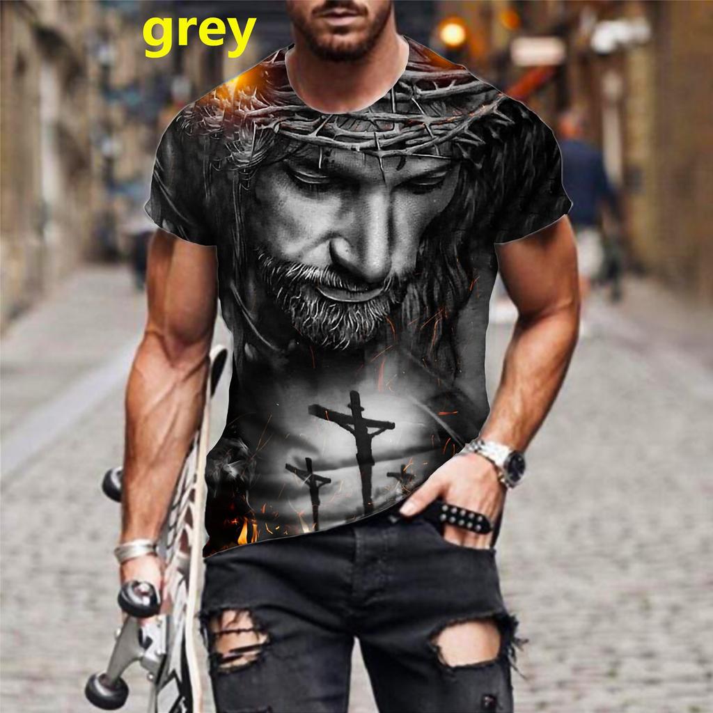 Men's Fashion Printed T-Shirt Jesus Faith T Shirt Casual Fashion Short Sleeve Christ Jesus Tees