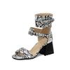FOREADA Women Sandals Round Toe Thick High Heels Hook Party Gladiator Summer Shoes Black White Brown Yellow 33-46