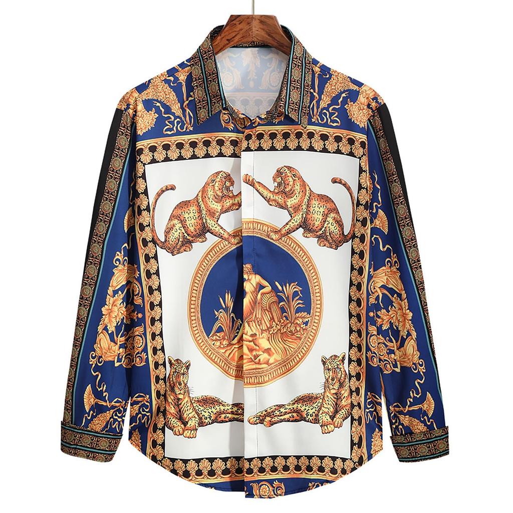 European Autumn Men's Fashion 3D Digital Print Shirt Youth Long Sleeve Shirt Men