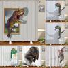 Funny Dinosaur Shower Curtain Bathroom Dino Cool for Kids Boys Silhouette Animal Shadow Cartoon White Fabric Bath Home Decor