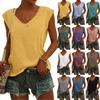 Women's V-Neck T-Shirt Casual Cap Sleeve Vest Solid Loose Blouse Fit Tank Tops
