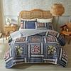 3pcs Set Ultrasonic Wash Cotton Printed Pastoral Quilted Bedspread Soft Breathable Bedsheet with 2 Pcs Pillowcase