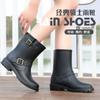 Women's Rain Shoes Women's Fashion Outer Wear Locomotive Boots Upper and Lower Buckles Classic Fashion Medium Tube Waterproof and Non-slip Rain