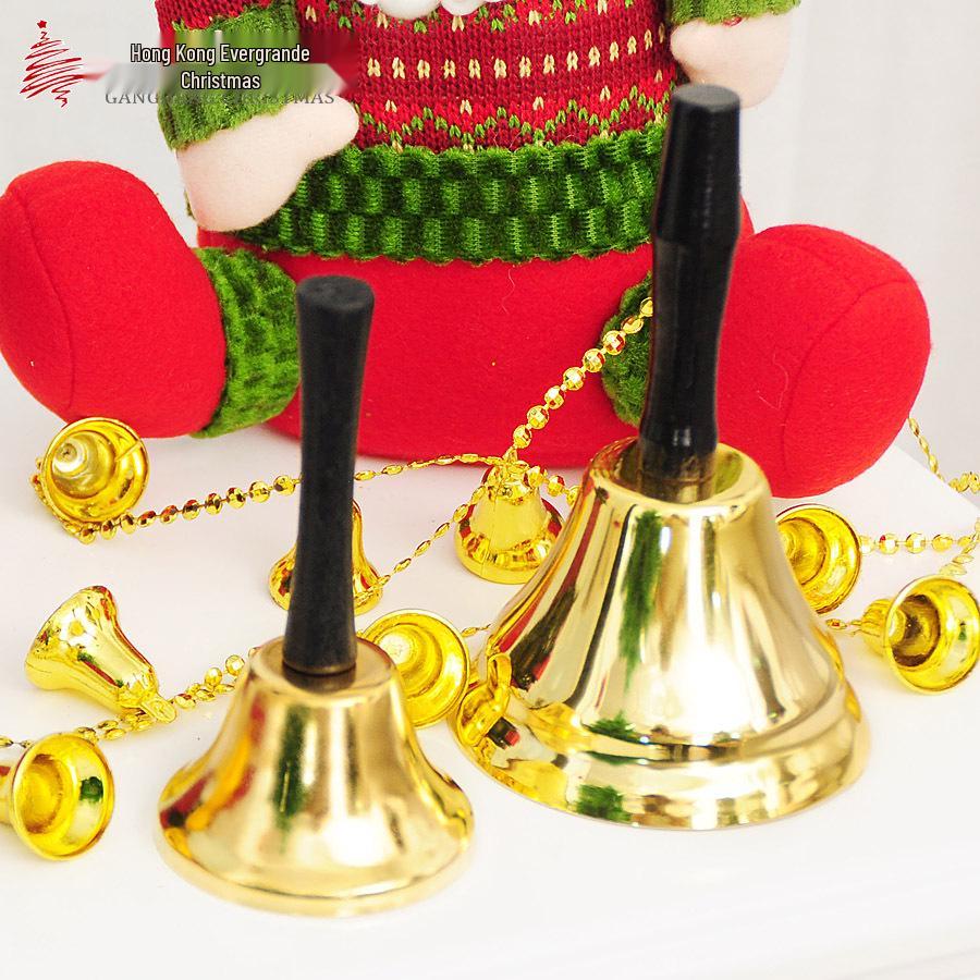 Рождественский золотой металлический колокольчик с деревянной ручкой - Праздничные украшения