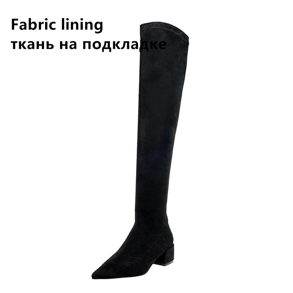 Sexy Woman Over The Knee Boots Lady Slim Elastic Long Thigh High Boots Pointed Toe Kid Suede Ladies  De Mujer 33-43