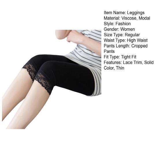 Women Yoga Pants Lace Trim Solid Color High Waisted Cropped Pants Elastic Breathable Leggings Sports Fitness Gym Leggings
