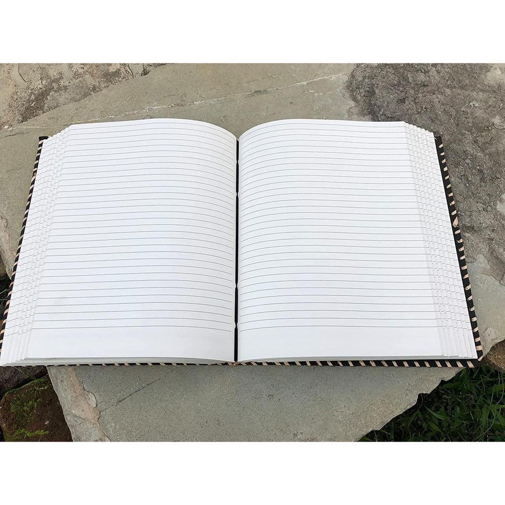 Fat Leather 600 Pages Journal Large Seven Stone Leather Notebook Journal Blank Handmade Book Sketchbook Everyday Use (Lined Pages, Green)