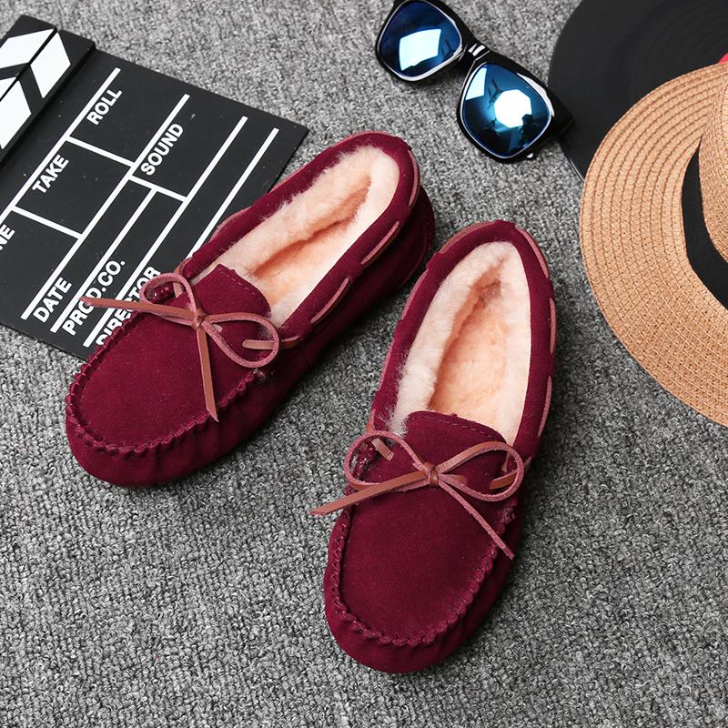 Women Winter Warm 100% Genuine Leather Flat Shoes Casual Loafers Slip On Women's Flats Plush Shoes Moccasins Lady 2024