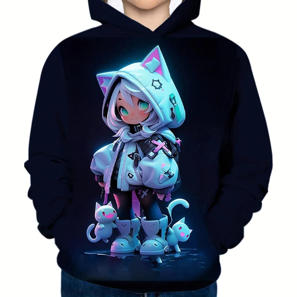 Kids Clothes Girl Hoodies Long Sleeve Cartoon Comic Girl Print Autumn Children Clothes Girl Kawaii Girl Tops Children's Clothing