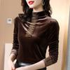 Half Turtleneck Plus Velvet Thickened Base Shirt for Women with Autumn and Winter Fashionable Warm Shirt for Long-sleeved T-shirt Gold Velvet Top