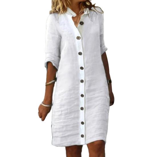 Women Summer Midi Dress Lapel Half Sleeve Solid Color Single-breasted Soft Breathable Buttons Lady Knee Length Dress