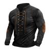 Men's Vintage Outdoor Sports Long Sleeve Top Lace-Up Stand Collar Shirt