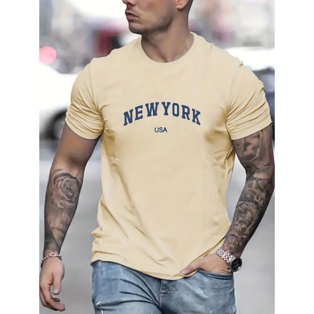 Men's Summer Fashionable Casual Loose Plus Size New York Usa Printed Slim Fit Sports Round Neck Short Sleeved T-shirt