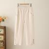Summer New Cotton Casual Cropped Pants for Women High Waisted Loose Oversized Straight Leg Pants