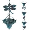 Vindar 2.6m Dragonfly Iron Retro Gutter, Antique Sky Blue, 10pcs Flower Cups, 10pcs Dragonfly Decorative Gutter Chain