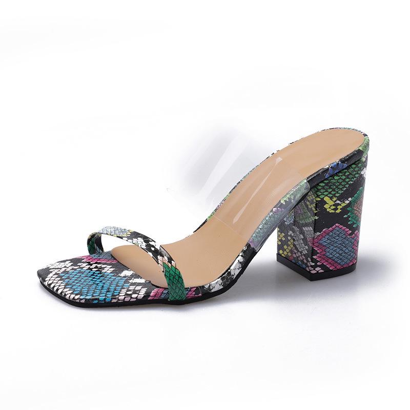 Fashion 2024 European Women Sandals Open Toe Snake Pattern Square with Thick Women Shoes Summer Super Heels Large Size 42 Sandals Woman