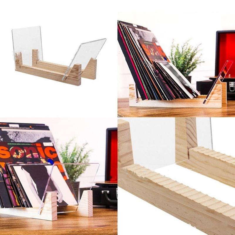 Vinyl Record Storage Holder Large Capacity Display Stand with Clear Acrylic Ends Modern Solid Wooen for LP Album Deskop