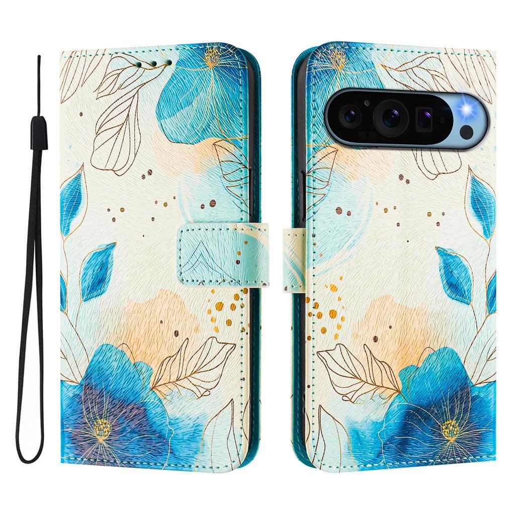 Blue Flower Forest Luxury Painted Leather Case Wallet Book Style Cover for Google Pixel 5,5a 5G/ 6,6a,6 Pro/ 7,7a,7 Pro/ 8,8a,8 Pro /9,9 Pro,9 Pro XL