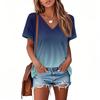 T Shirts For Women Pleated V Neck Dressy Casual Blouses Printing Short Sleeve Summer Tops Loose Fit