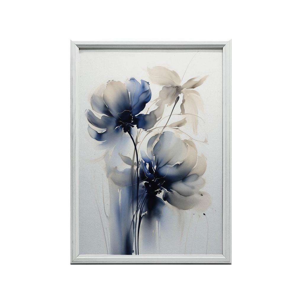 Blue Flowers In Watercolor Blue Flowers In Watercolor, 50X70 Cm, Dark Brown Wooden Frame, 230 Gsm Matte Paper