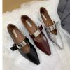 2024 Autumn Women Flat Shoes Fashion Low Wedge Heel Ladies Gold Buckle Ladies Mary Jane Shoes Pointed Toe Boat Shoes New Woman