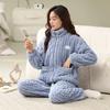 Winter Thick Flannel Pajamas for Women Woman Solid Soft Sleepwear Warm Velvet Cardigan Homewear Girl Nightwear
