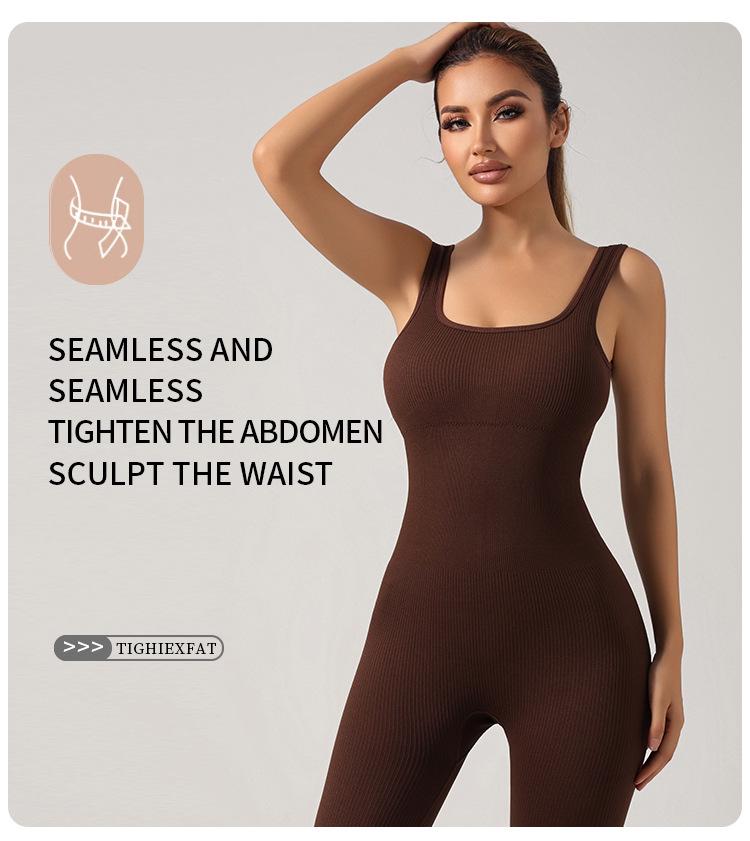 Seamless Ribbed Fitness Jumpsuit with Chest Pad
