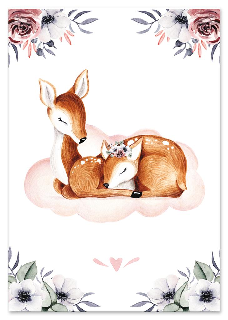 Плакат для ребенка, олень, облачно-розовые постеры