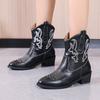 Ботильоны женские с вышитым дизайном, с острым носком, на квадратном каблуке, осень-зима, кожаные сапоги из искусственной кожи для женщин, ручная работа, Botas Mujer