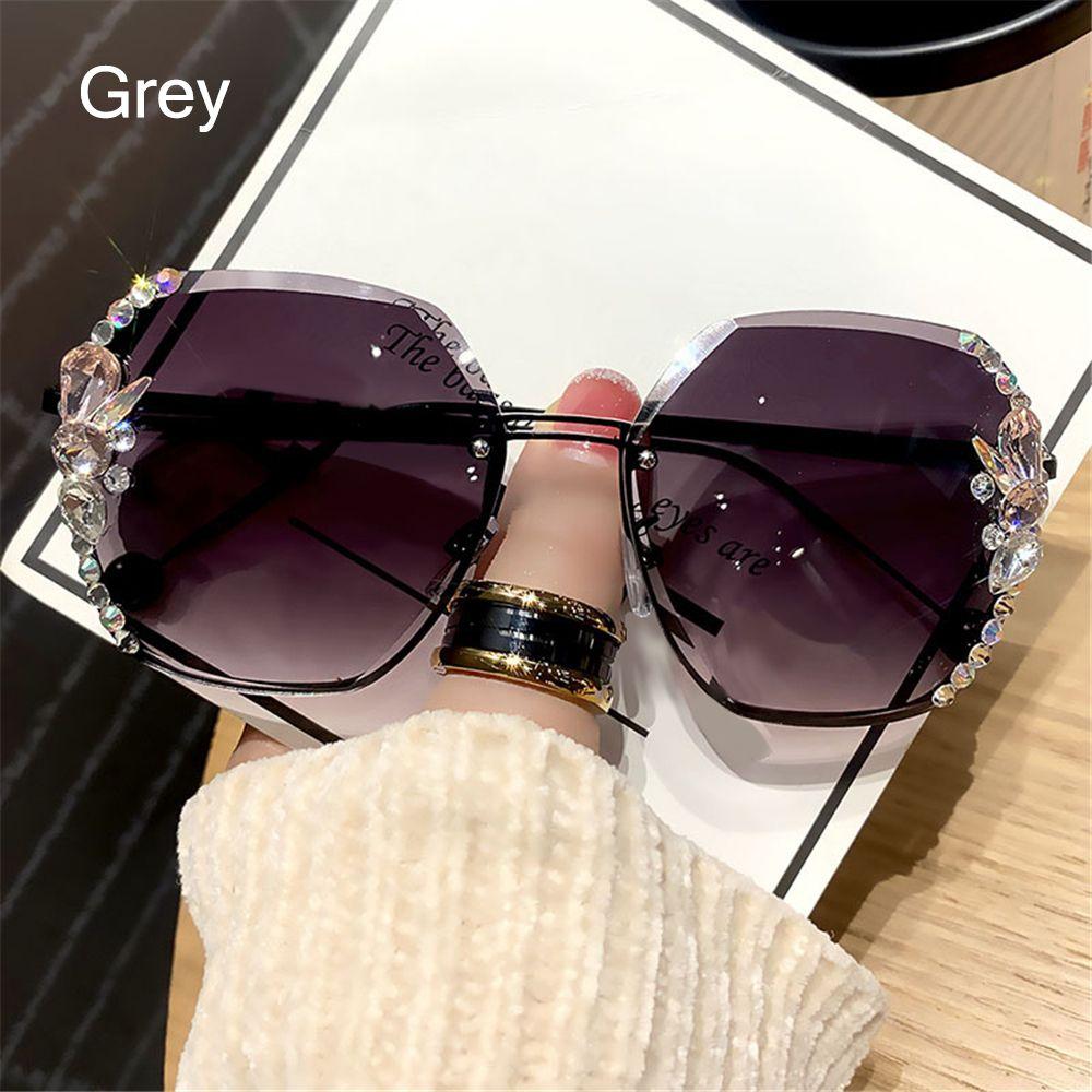 New Fashion Cutting Lens UV400 Rimless Sunglasses Gradient Rhinestone Sunglasses Women Sun Glasses