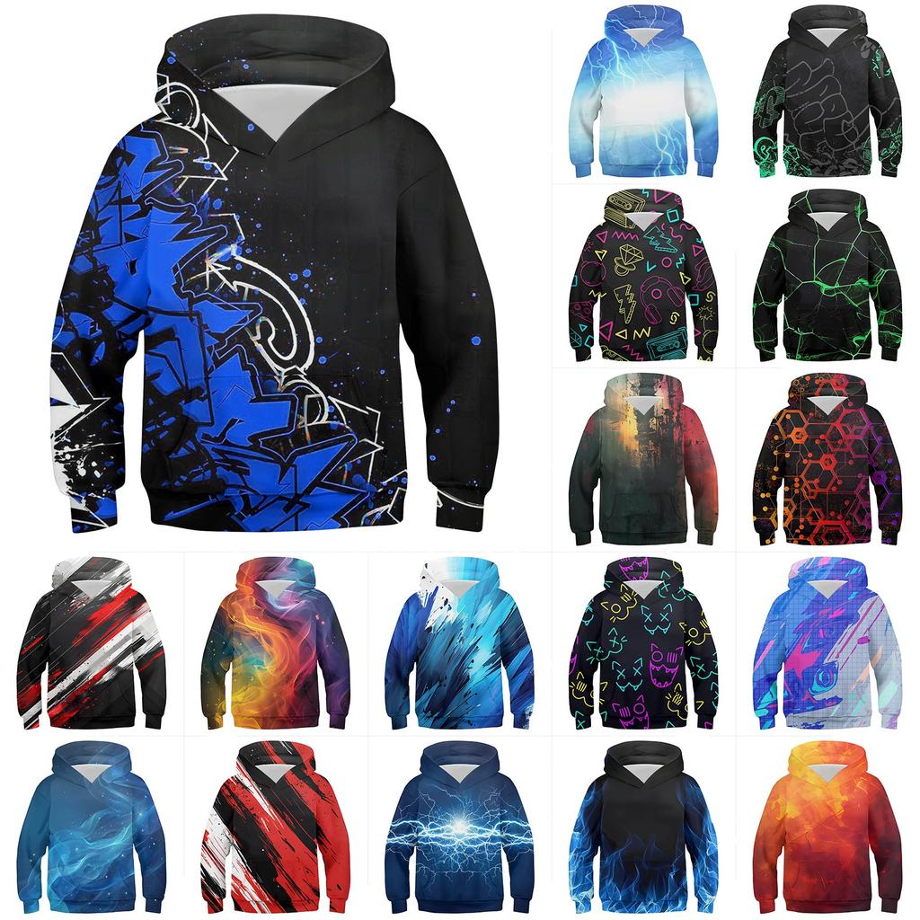 Boys Casual Fashion Long Sleeve Hooded Pocket Sweatshirt