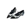 Fashion New Pointed Toe Sequin Flower Mary Jane Women's Shoes One Buckle Strap Shallow Mouth Inside Heighten Soft Sole Flat Single Shoes