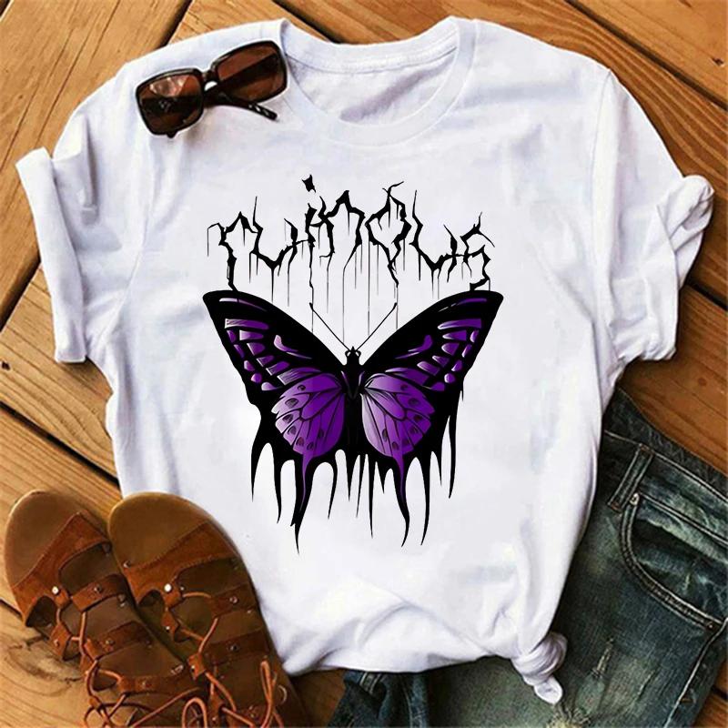 Women's Butterfly Tree Print Harajuku T-Shirt Round Neck Top Short Sleeve Casual Summer Tee Shirt Summer & Spring Clothing
