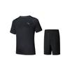 Breathable Solid Color Round Neck Short Sleeve T-Shirt And Mid Waist Shorts Casual Sports Set Men Sets Basic-Black 952525203-4