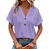 Breathable Women's V-neck Summer Tops Soft Pullover with Hollow Out Design Loose Fit  Button Decor Stylish Female Clothing