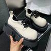 British Style Big Head Leather Shoes Women's 2024 Autumn New Square Head Retro College Style Heightened Muffin Sole Lace-up Single Shoes