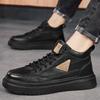Spring New High-top Martin Boots Men's Trendy Versatile Thick-soled Casual Leather Shoes Workwear Shoes Trendy Shoes Men