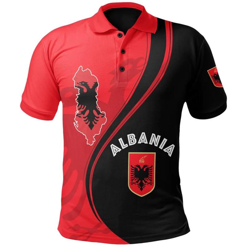MMA Kick Boxing Muay Thai UFC Polo T-Shirt 3D Print Country National Flag Retro Vintage Albania Symbol Emblem Eagle Men Women Unisex Short Sleeve