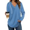 Women's Fashion Hoodies V Neck Long Sleeve Solid Drawstring Casual Loose Pullover Tops